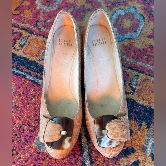 Stuart Weitzman | Women’s tan textured leather tortoise shell Bucalina heels 7.5 - Picture 15 of 16